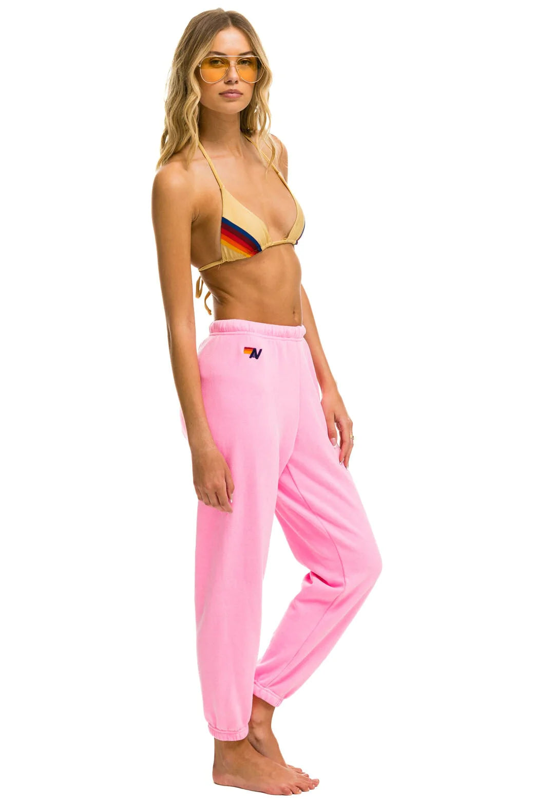 Aviator Nation 5 Stripe Sweatpants -Neon Pink/Neon Rainbow