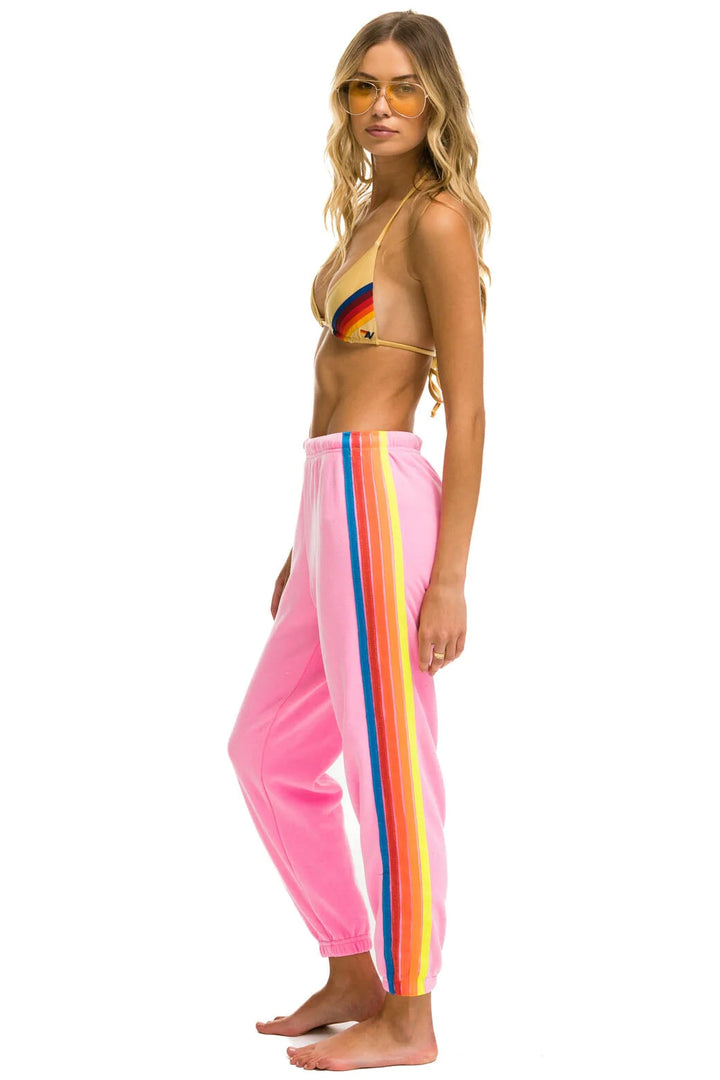 Aviator Nation 5 Stripe Sweatpants -Neon Pink/Neon Rainbow