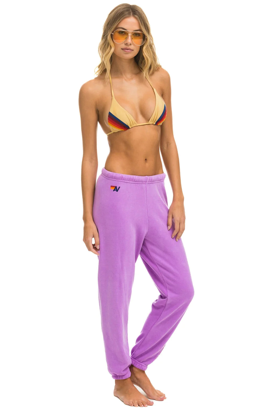 Aviator Nation 5 Stripe Sweatpants -Neon Purple/ Pink