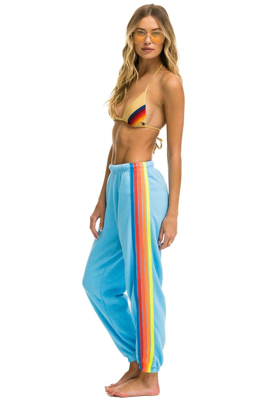 Aviator Nation 5 Stripe Sweatpants-Sky / Neon Rainbow