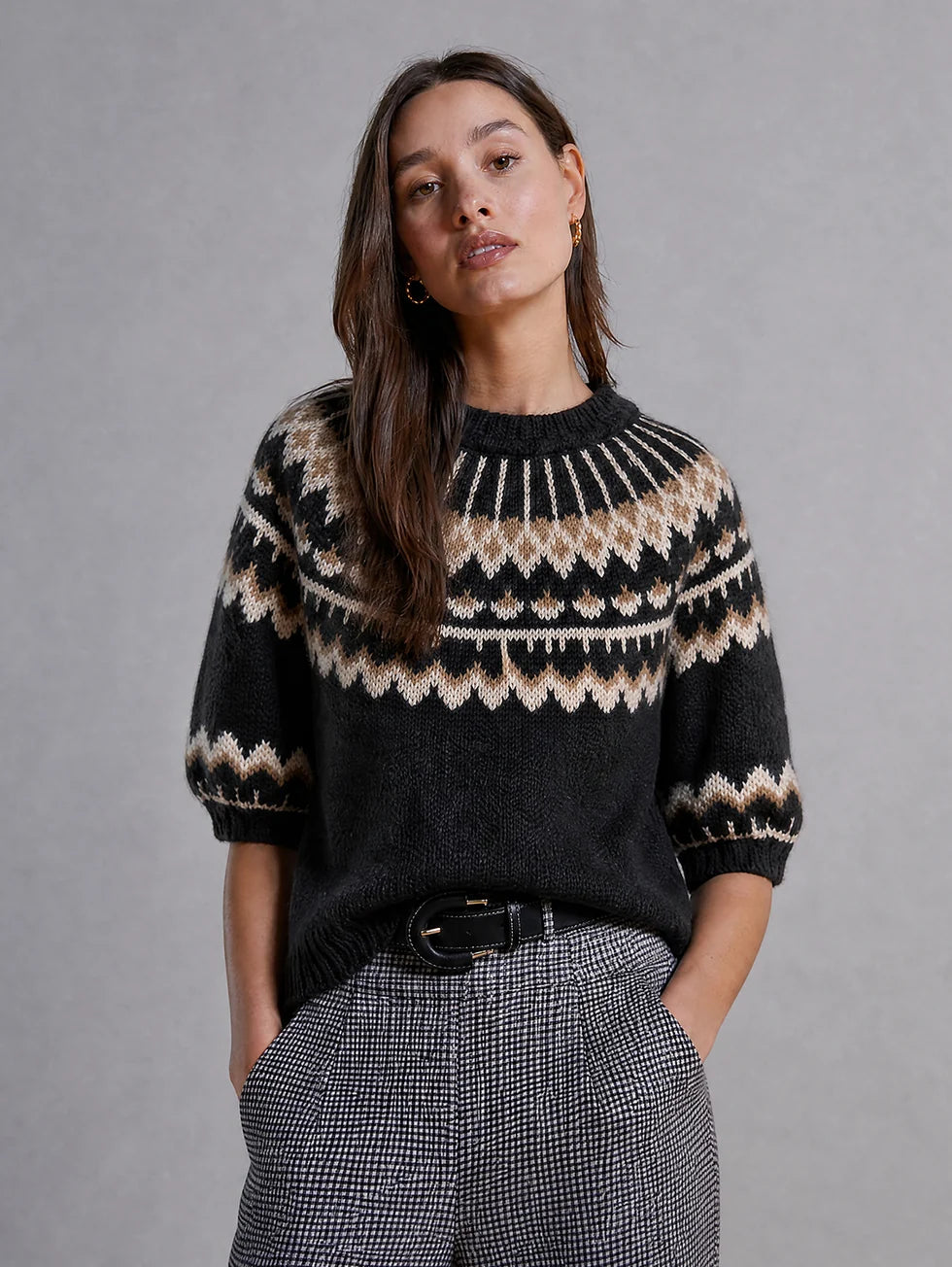 Autumn Cashmere Puff Sleeve Fair Isle Crew
