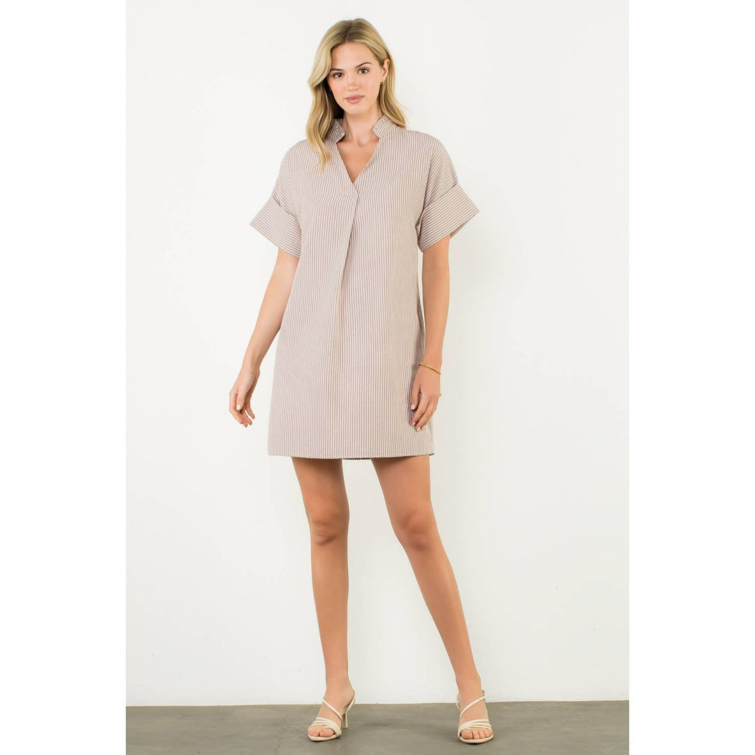 THML WCT3020-1 SS Stripe Collar Dress
