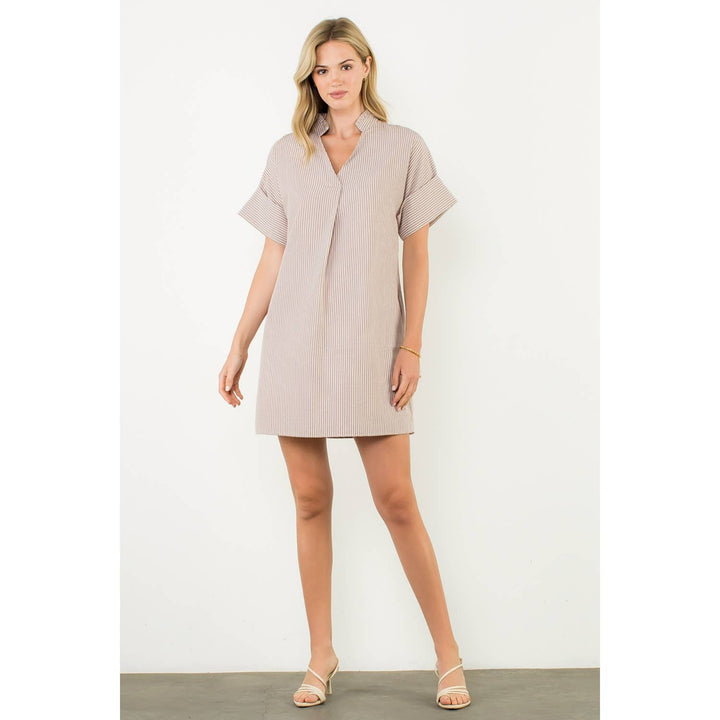 THML WCT3020-1 SS Stripe Collar Dress