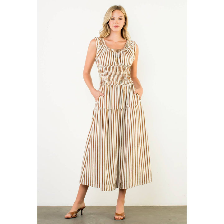 THML WCT3201-2 Smocked Waist Maxi Dress Brown