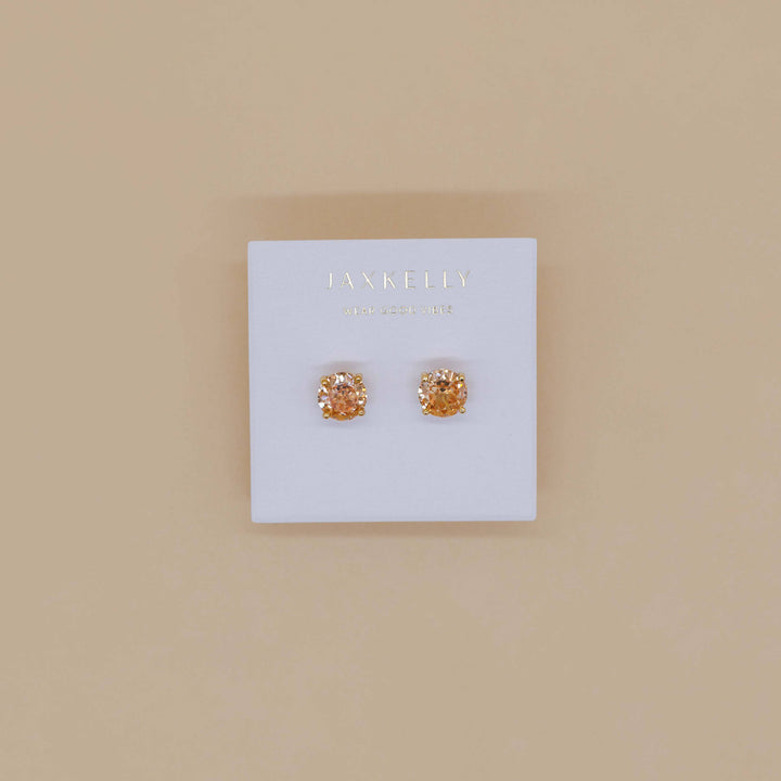 JaxKelly - Round CZ- Champagne - Gold Earrings
