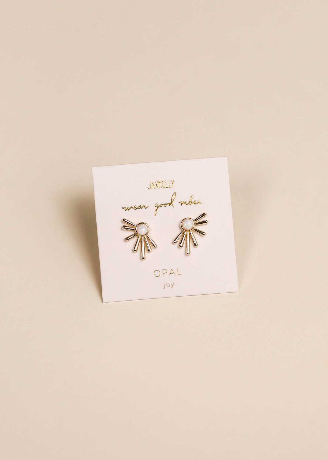 JaxKelly - Sun Ray - White Opal - Gold Earrings