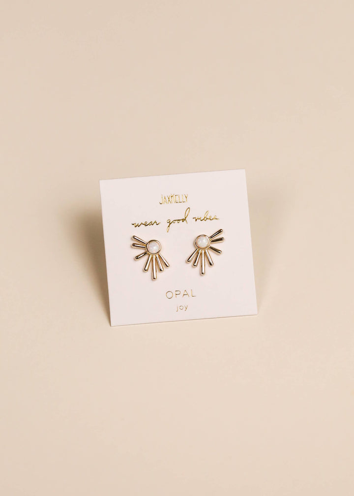JaxKelly - Sun Ray - White Opal - Gold Earrings