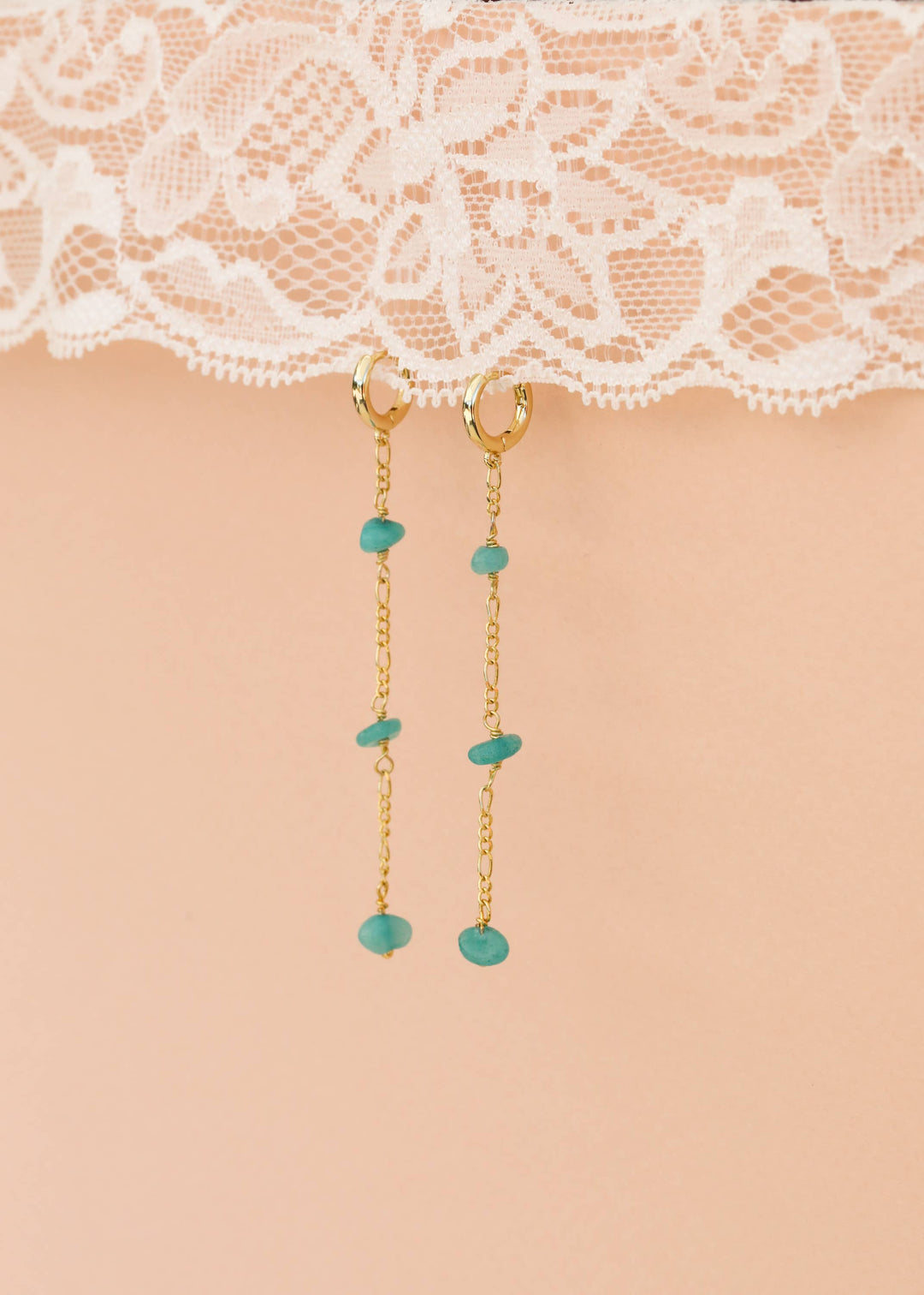 JaxKelly - Raw Gemstone Chain Drop Earring - Amazonite