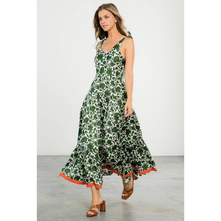 THML - Cream Sleeveless Maxi Dress with Green Floral Print