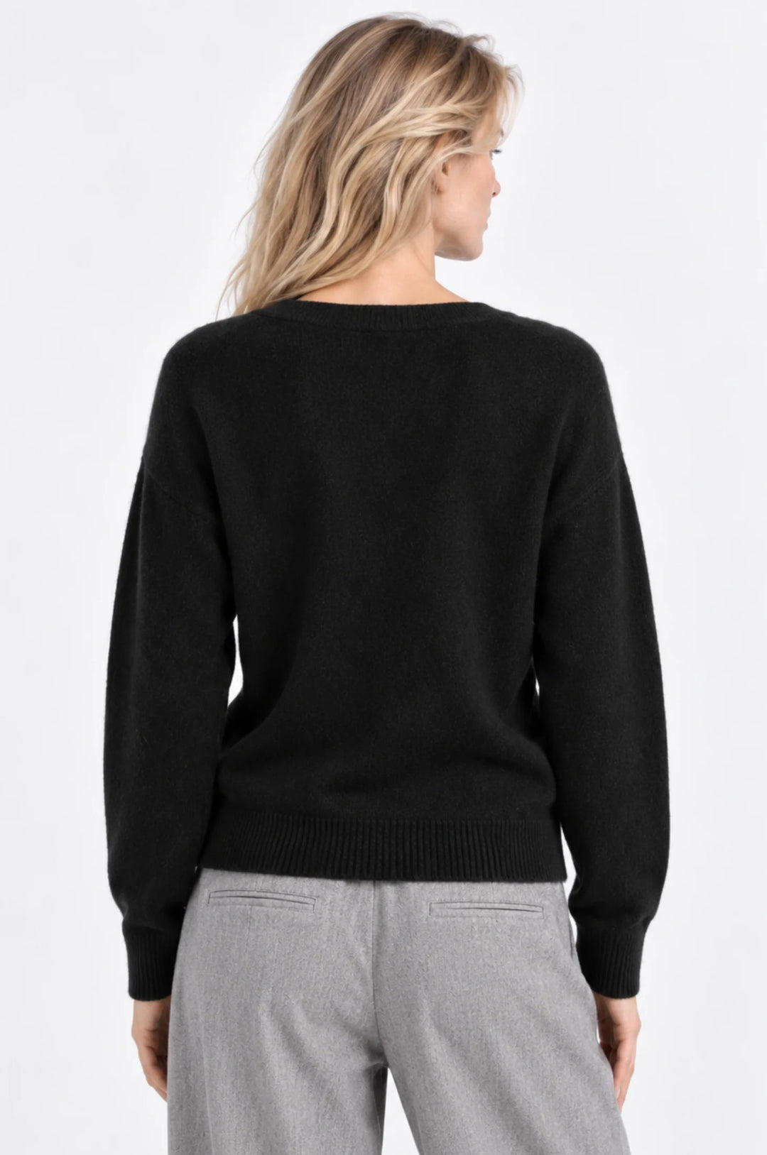 Minnie Rose Cashmere Long Sleeve Shrunken V Neck