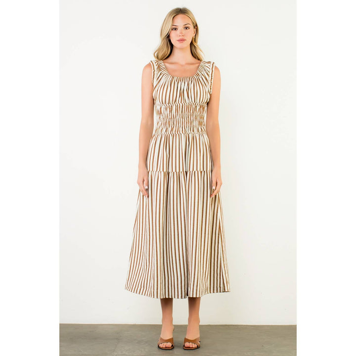 THML WCT3201-2 Smocked Waist Maxi Dress Brown