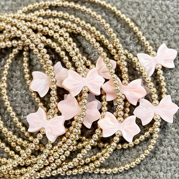 Jeny Baker Designs - Bows and Beads Gold Bead Bracelet, Pink