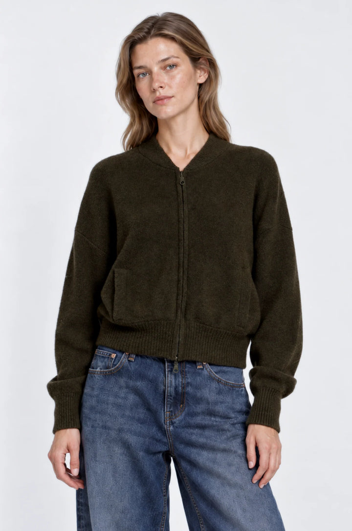 Minnie Rose Cashmere Cropped Bomber - Army