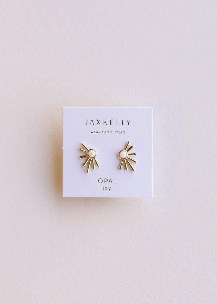 JaxKelly - Sun Ray - White Opal - Gold Earrings