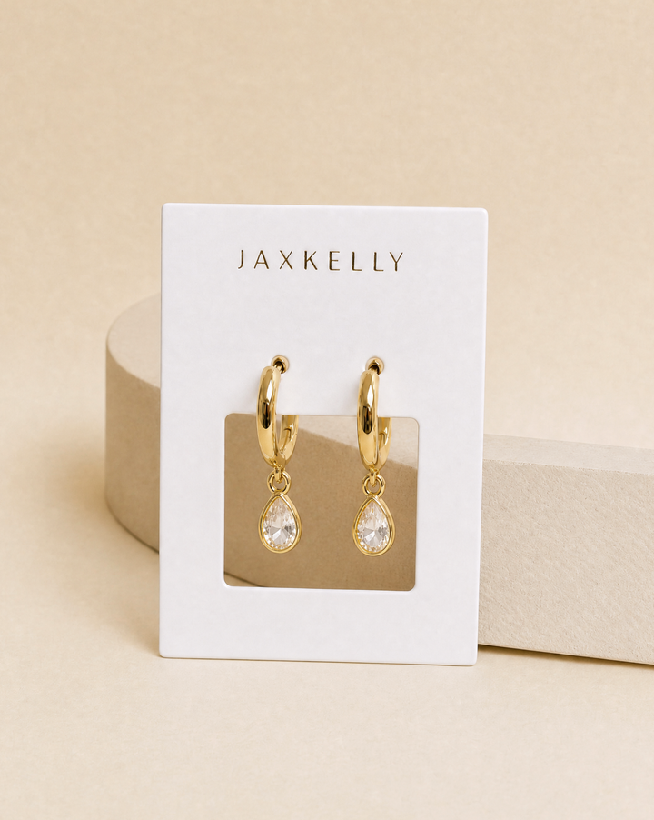 JaxKelly - Teardrop Charm Hoop - White CZ