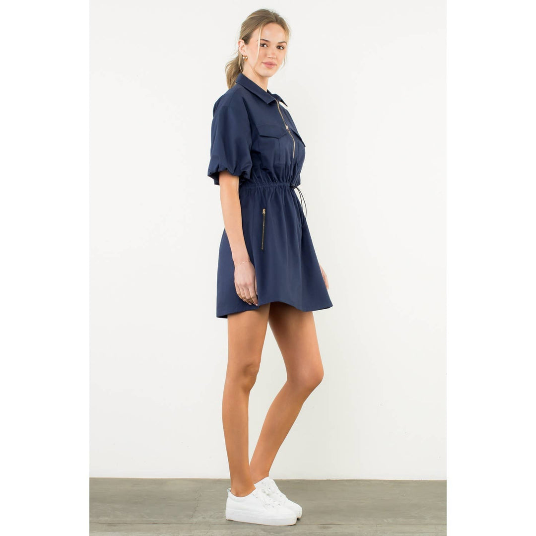 THML THS1700 Half Zip Drawstring Dress Navy