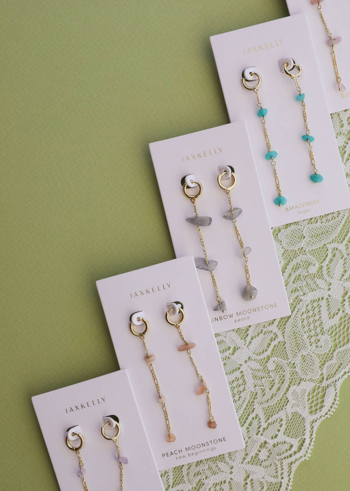 JaxKelly - Raw Gemstone Chain Drop Earring - Amazonite