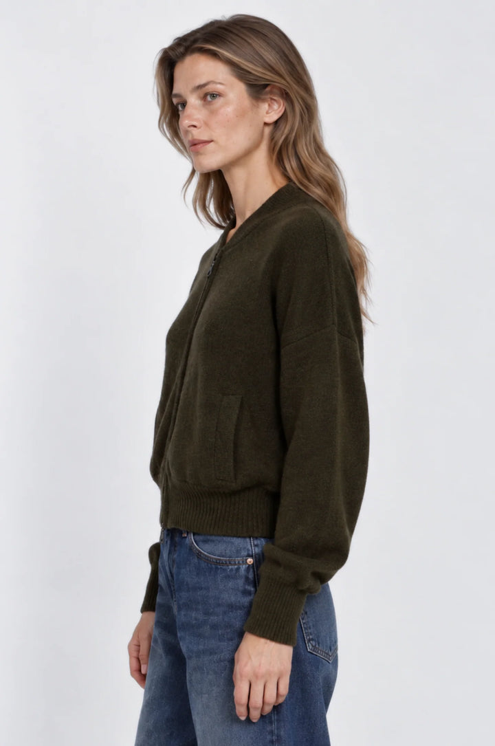 Minnie Rose Cashmere Cropped Bomber - Army