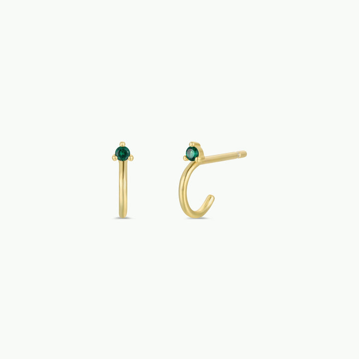 JaxKelly - Open Mini Hoop Earrings - 18k Gold - Green Emerald