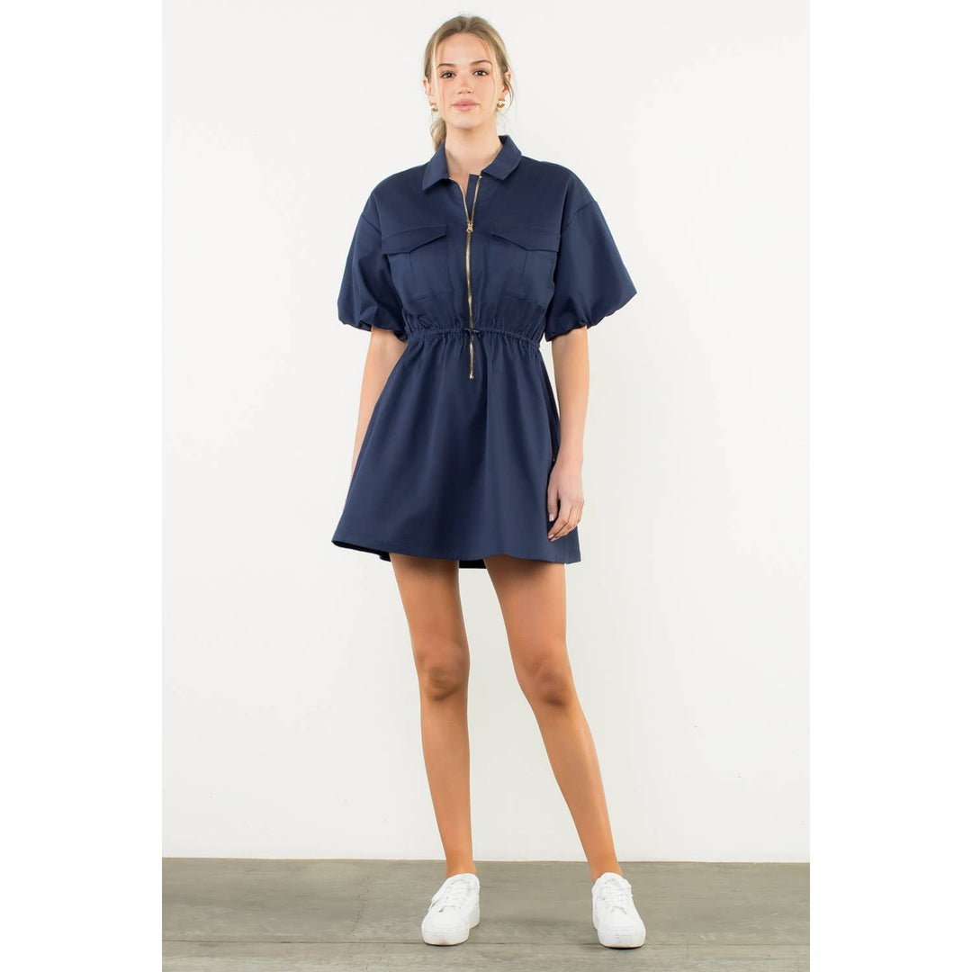 THML THS1700 Half Zip Drawstring Dress Navy