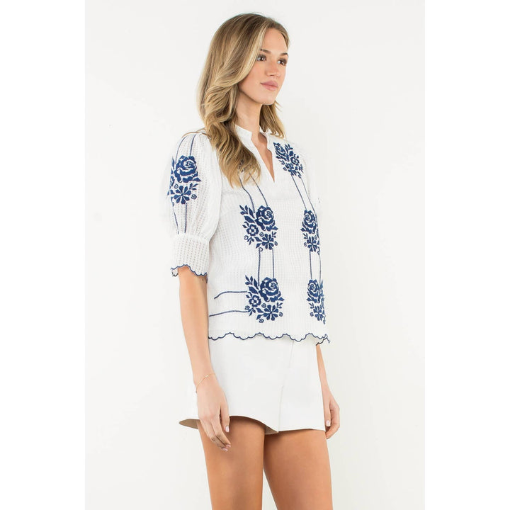 THML WCT2972 Puff Sleeve V-Neck Top