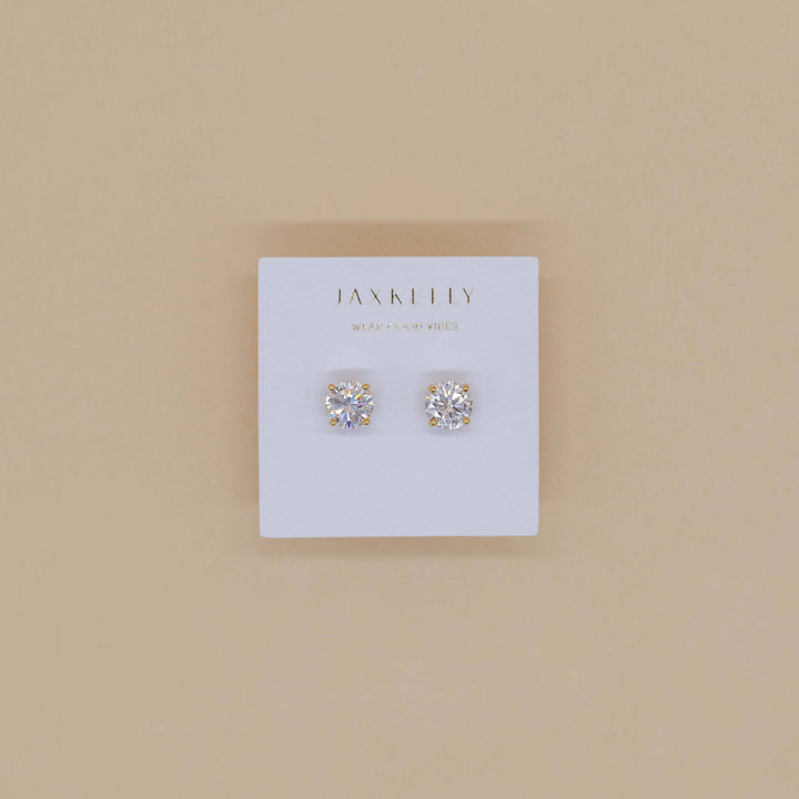 JaxKelly - Round CZ - Clear - Gold Earrings