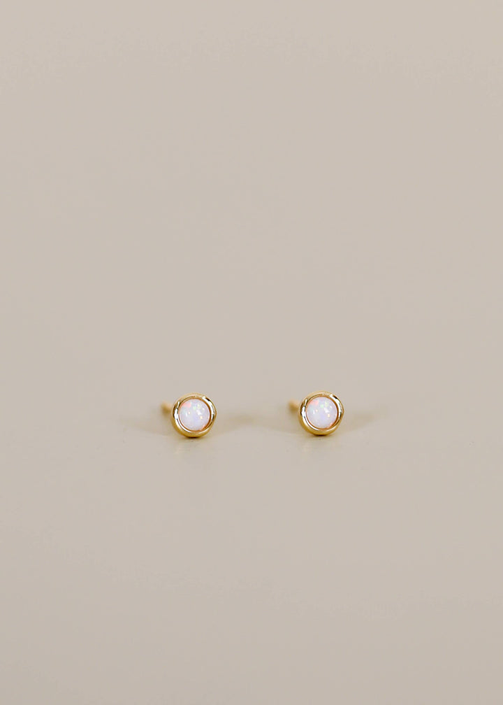 JaxKelly - Simple Stud - White Opal- Gold Earrings