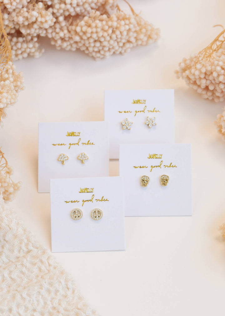 JaxKelly - Pave Stud - Flower - Gold Earrings