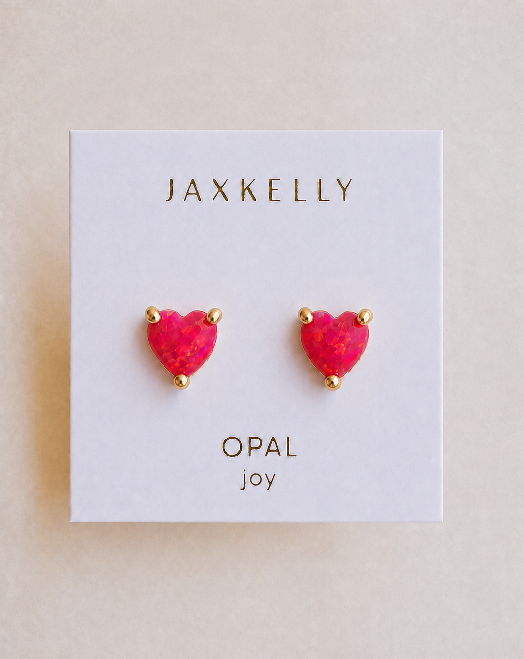 JaxKelly - Puffed Pink Opal Heart Earrings
