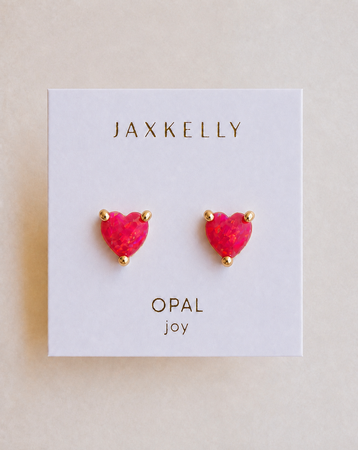 JaxKelly - Puffed Pink Opal Heart Earrings