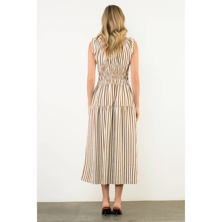 THML WCT3201-2 Smocked Waist Maxi Dress Brown