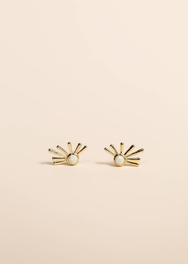 JaxKelly - Sun Ray - White Opal - Gold Earrings
