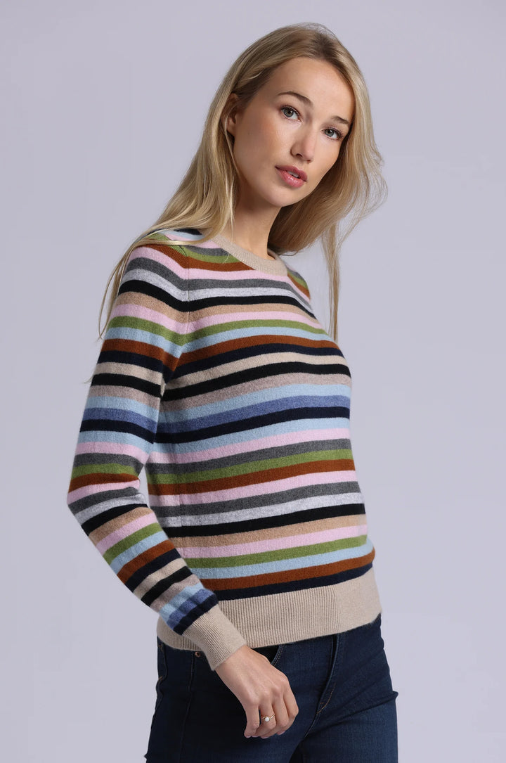 Minnie Rose Cashmere Striped Long Sleeve Crew
