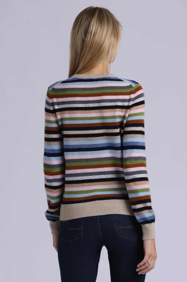 Minnie Rose Cashmere Striped Long Sleeve Crew