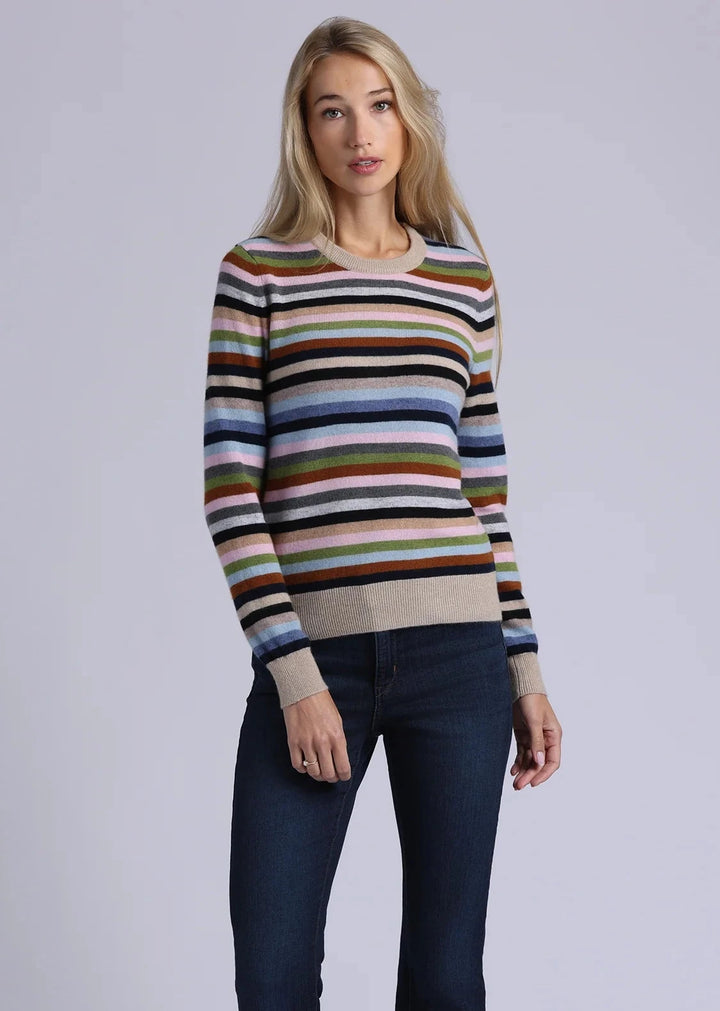 Minnie Rose Cashmere Striped Long Sleeve Crew