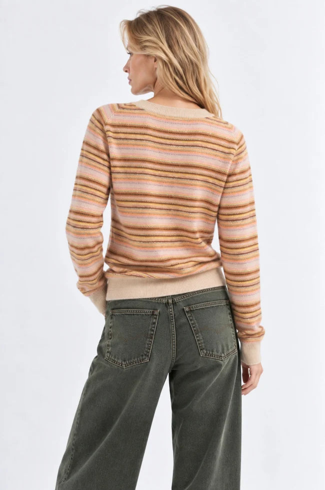 Minnie Rose Striped Raglan V Neck Sweater