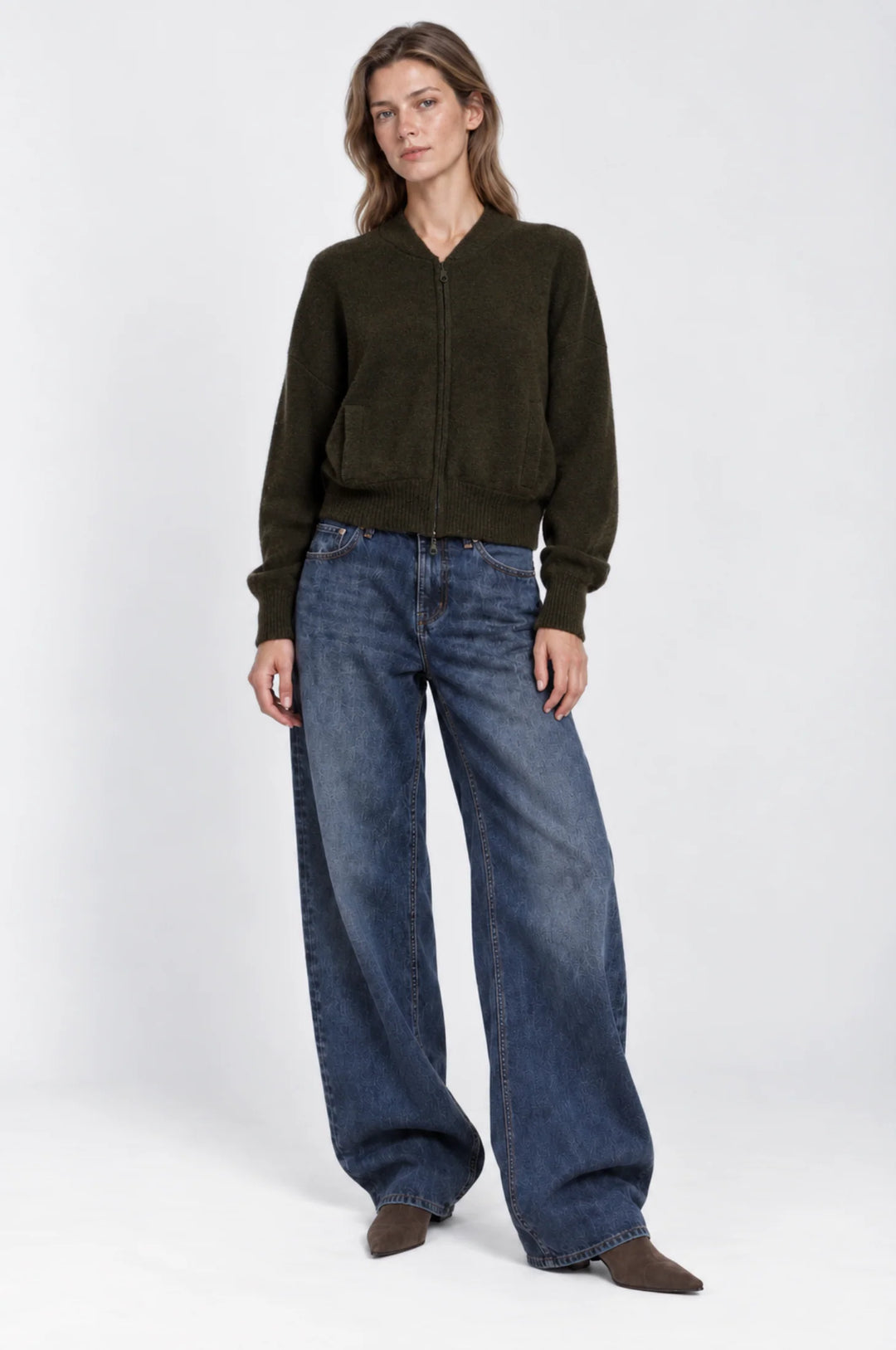 Minnie Rose Cashmere Cropped Bomber - Army