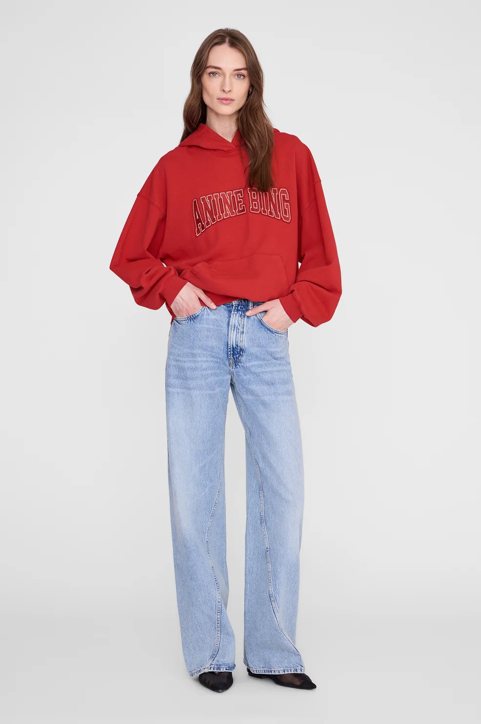 Anine Bing Harvey Sweatshirt Hoodie - Tango Red
