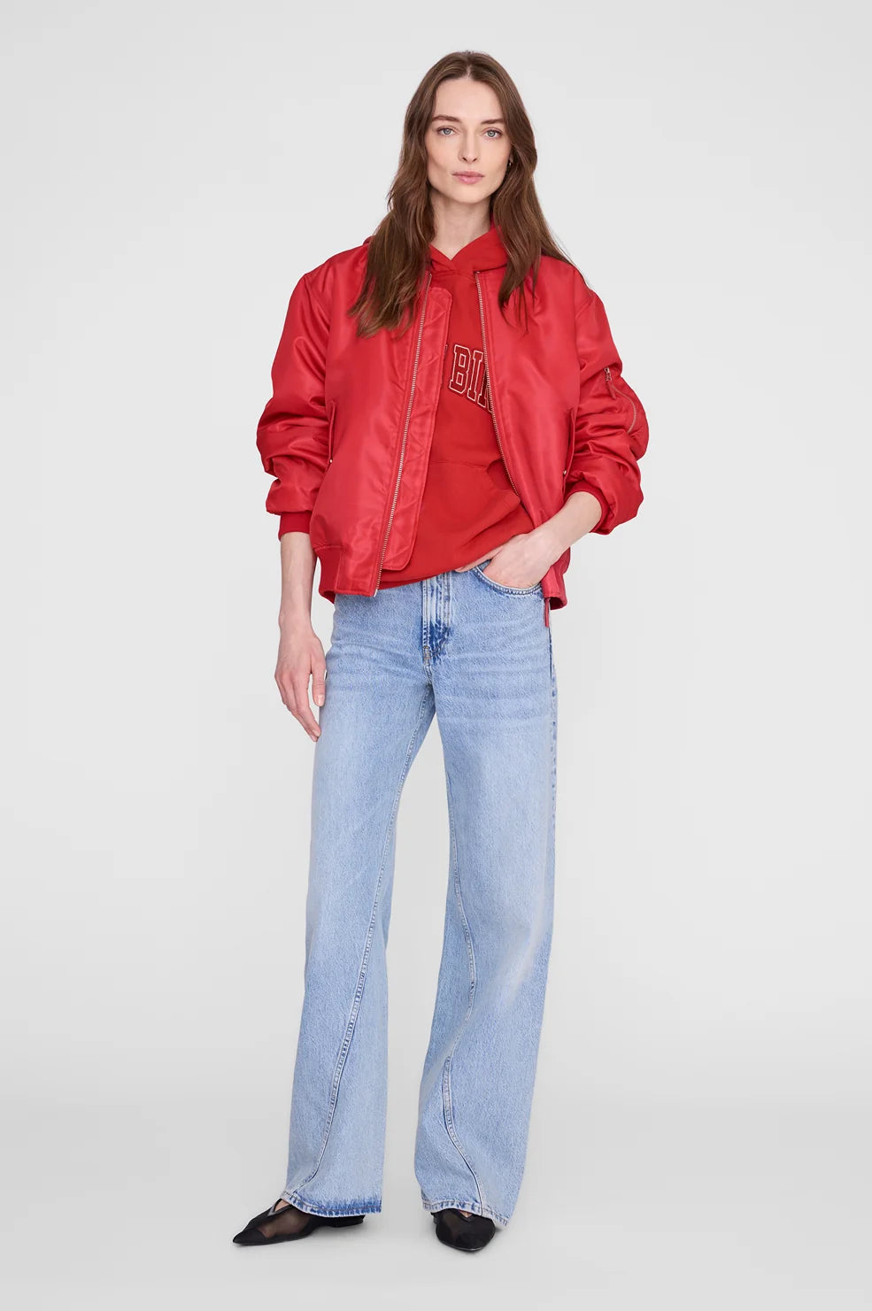 Anine Bing Harvey Sweatshirt Hoodie - Tango Red
