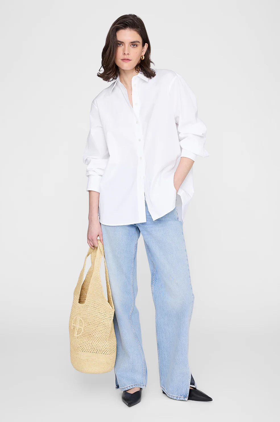 Anine Bing Leah Logo Hobo Raphia Bag