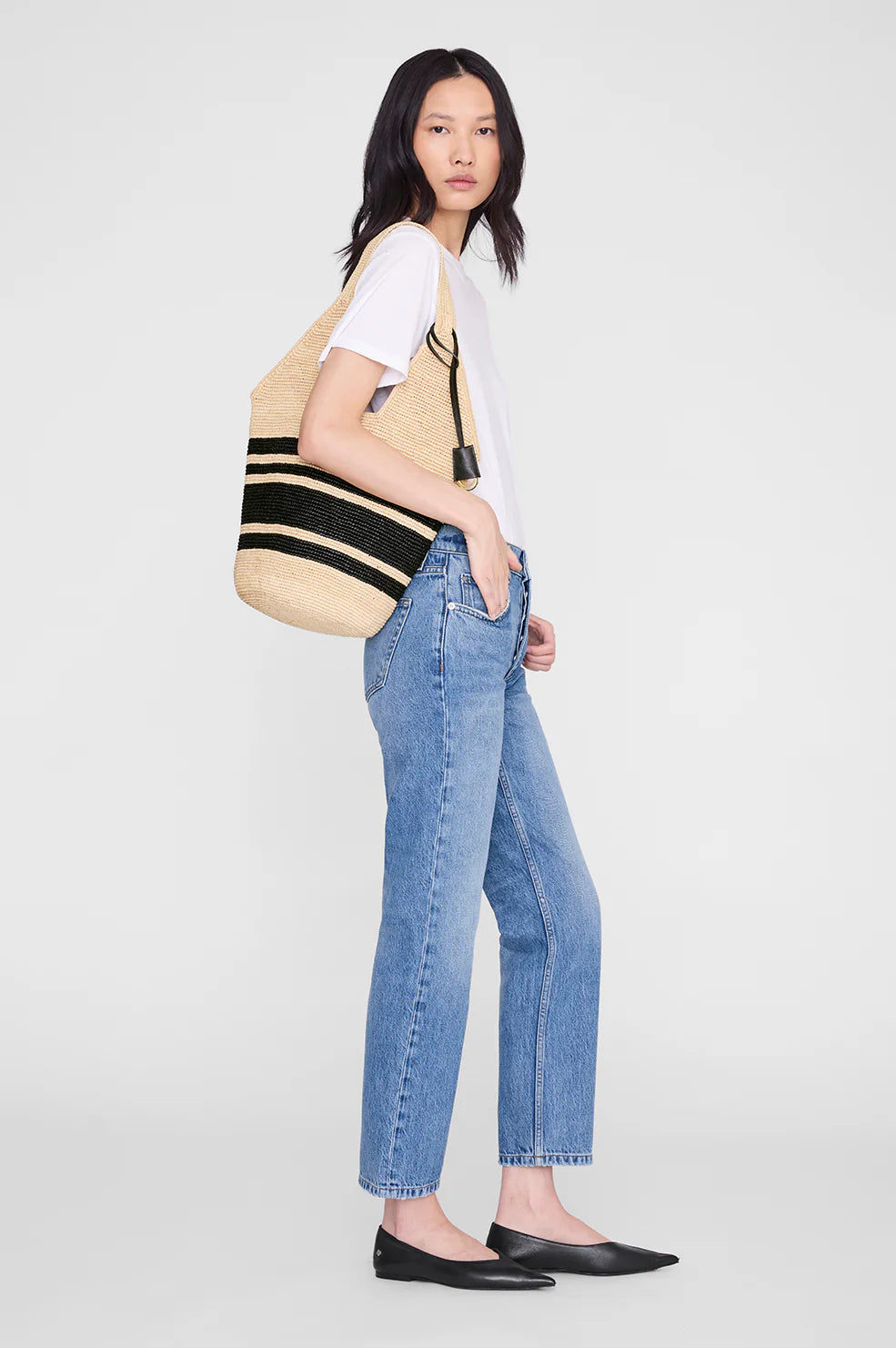 Anine Bing Leah Striped Hobo Raphia Bag