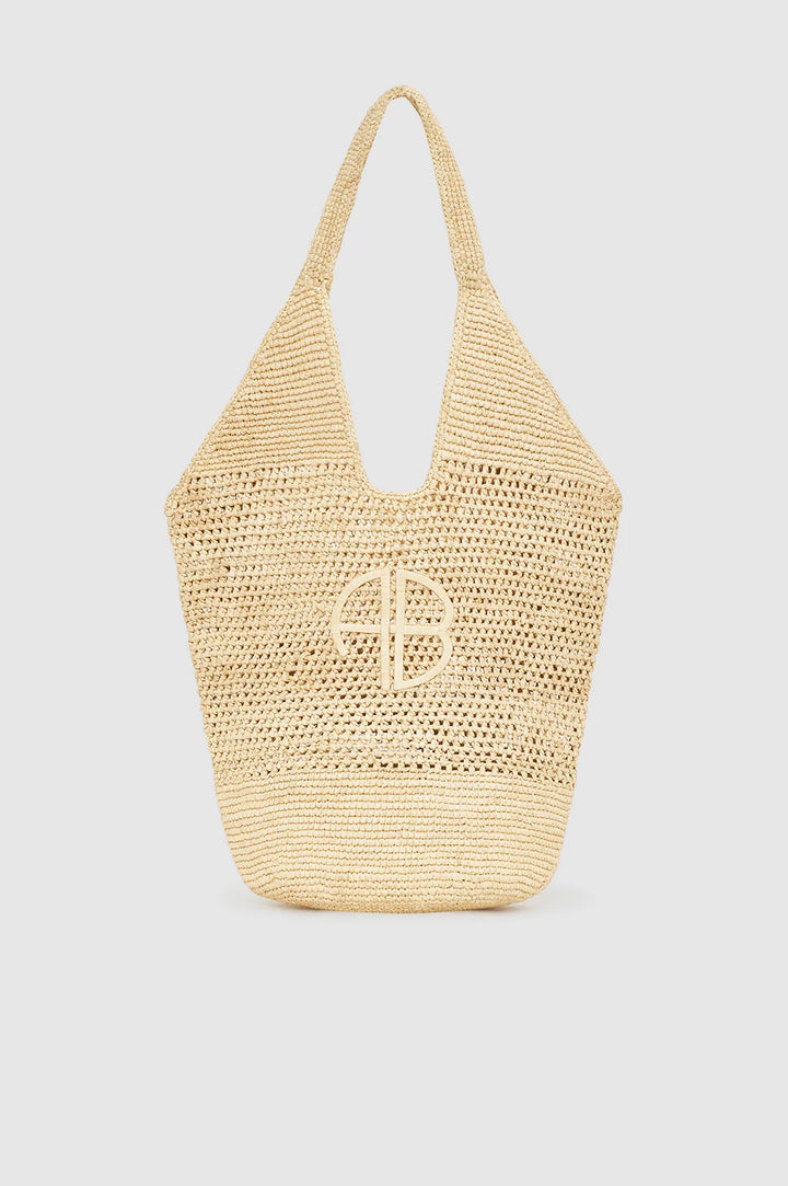 Anine Bing Leah Logo Hobo Raphia Bag