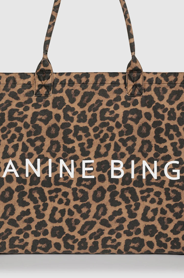Anine Bing Leo Canvas Tote - Black and Brown Leopard