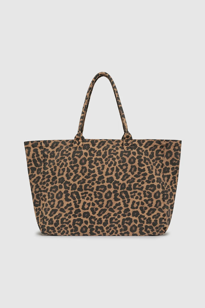 Anine Bing Leo Canvas Tote - Black and Brown Leopard