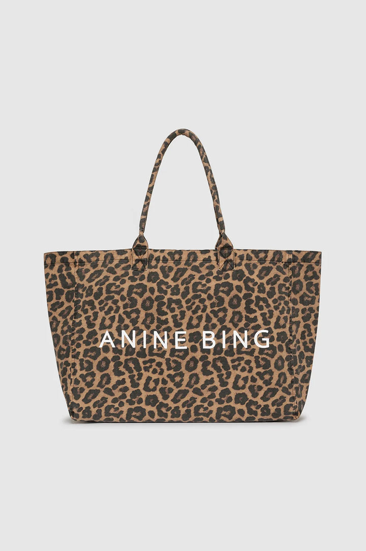 Anine Bing Leo Canvas Tote - Black and Brown Leopard