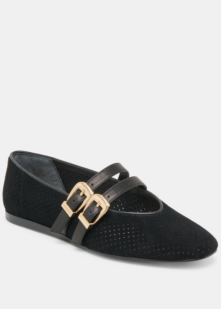 Dolce Vita Baylee Ballet Flats Onyx Perforated Suede