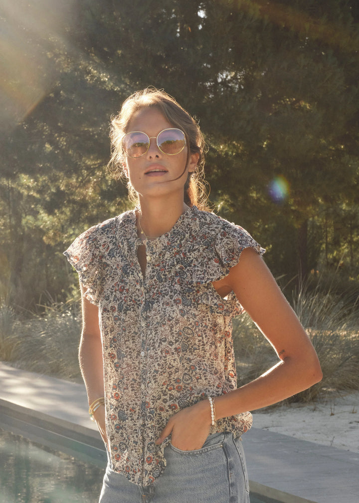 M.A.B.E Cass Print Frill Top