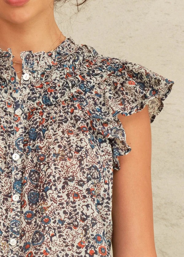 M.A.B.E Cass Print Frill Top