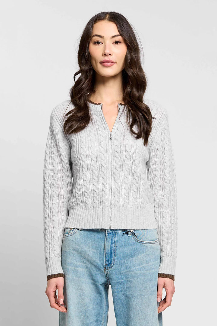 Central Park West Thea Cashmere Cable Zip Up Cardigan