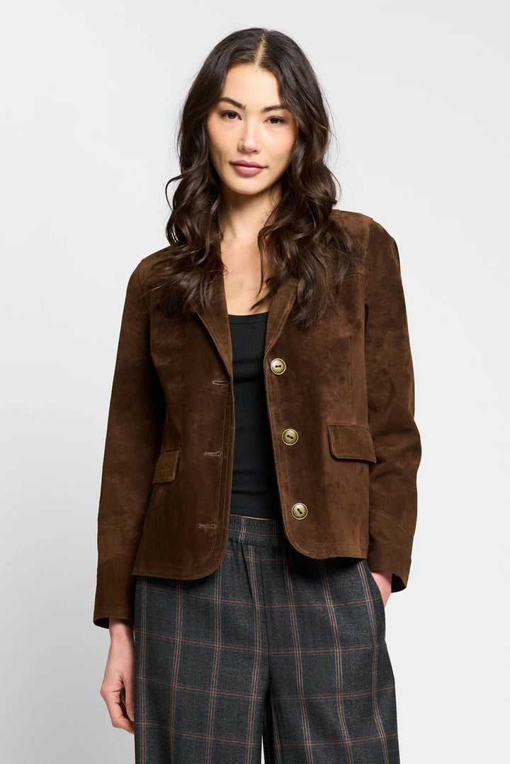 Central Park West Vesper Genuine Suede Topstitch Blazer
